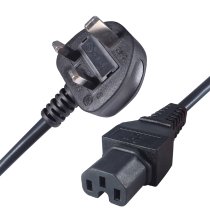 2m UK Mains Power Cable UK Plug to C15 Socket - Black