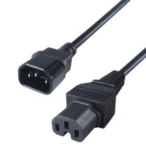 1m Mains Extension Cable C14 Plug to C15 Socket - Black