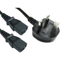 2m UK Plug to 2x C13 Mains Splitter Cable