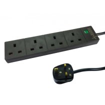 NEWlink 2m Surge Protected UK Power Extension - 4 Ports - Black